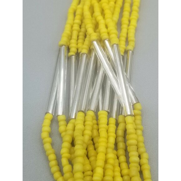 Multi-Strand Necklace Yellow Seed Bead Silver Tubes and Balls - Picture 5 of 6